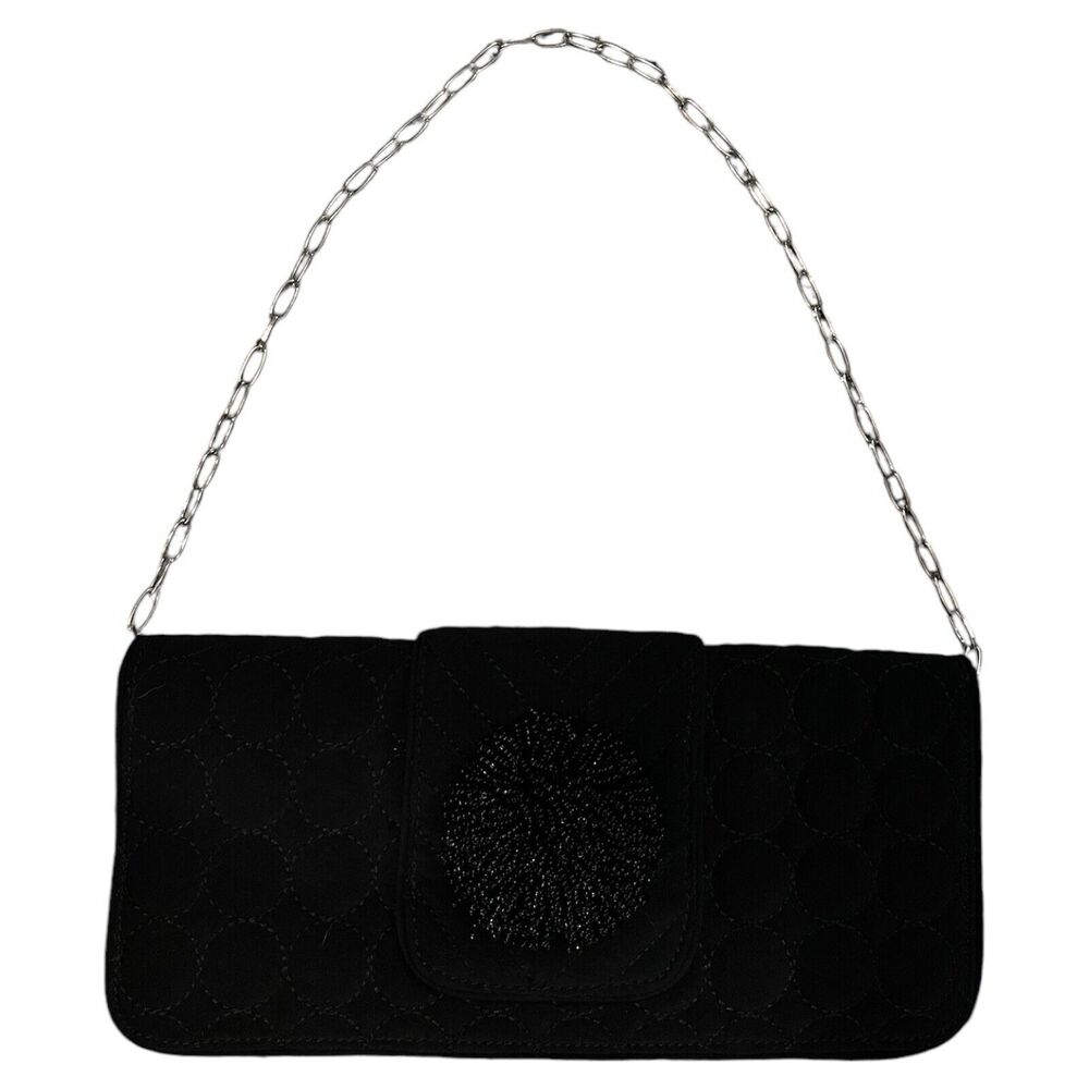 Vera‎ Bradley Dazzle Black Silver Beaded Clutch Shoulder Handbag Cocktail Party